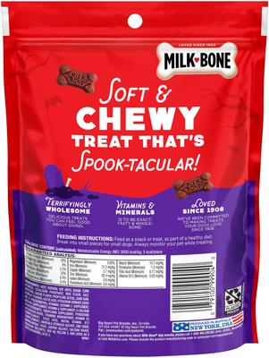 Show full view: Milk-Bone Minis Halloween Graveyard Beef Bones Adult Soft & Chewy Dog Treats, 3.7-oz pouch slide 4 of 12