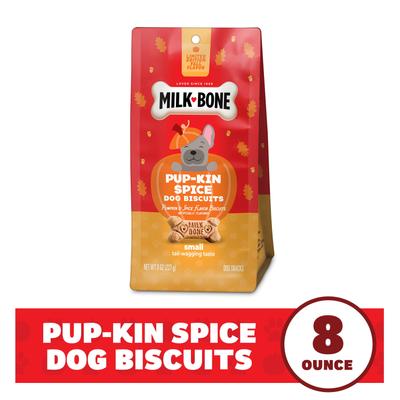 Show full view: Milk-Bone Pup-kin Spice Artificial Pumpkin & Spice Flavor Biscuits Dog Treats, Small, 8-oz bag slide 3 of 12