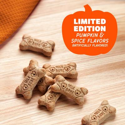 Show full view: Milk-Bone Pup-kin Spice Artificial Pumpkin & Spice Flavor Biscuits Dog Treats, Small, 8-oz bag slide 6 of 12