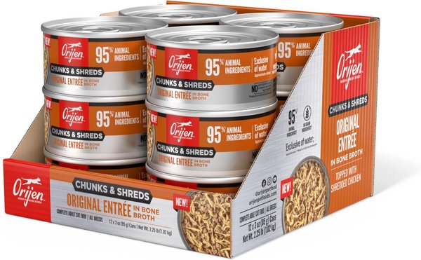 ORIJEN Original Entree Grain Free Chunks in Gravy Shreds Wet Canned Cat Food 3 oz can case of 12