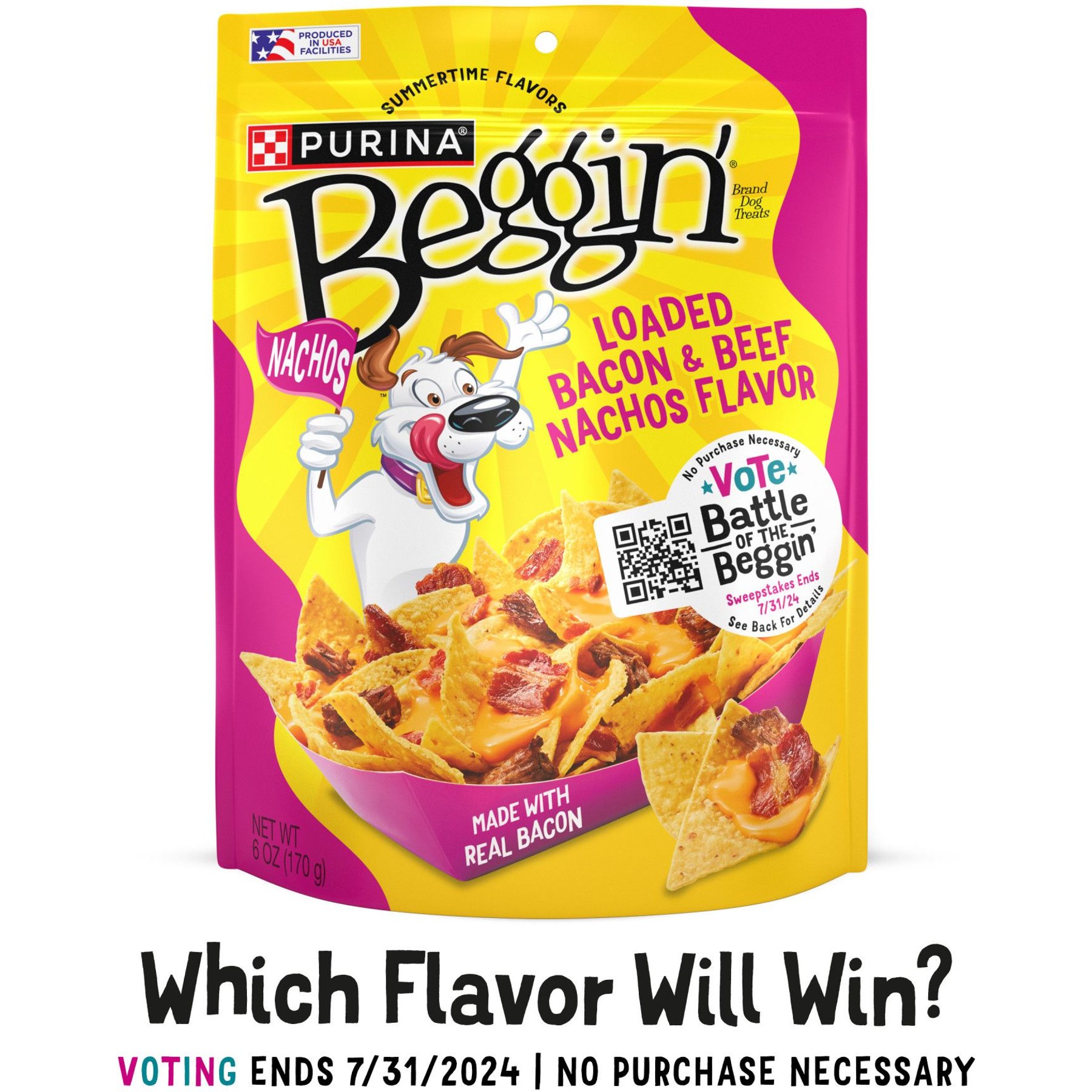 Beggin' Loaded Bacon & Beef Nachos Flavor Soft & Chewy Dog Treats, 6-oz pouch