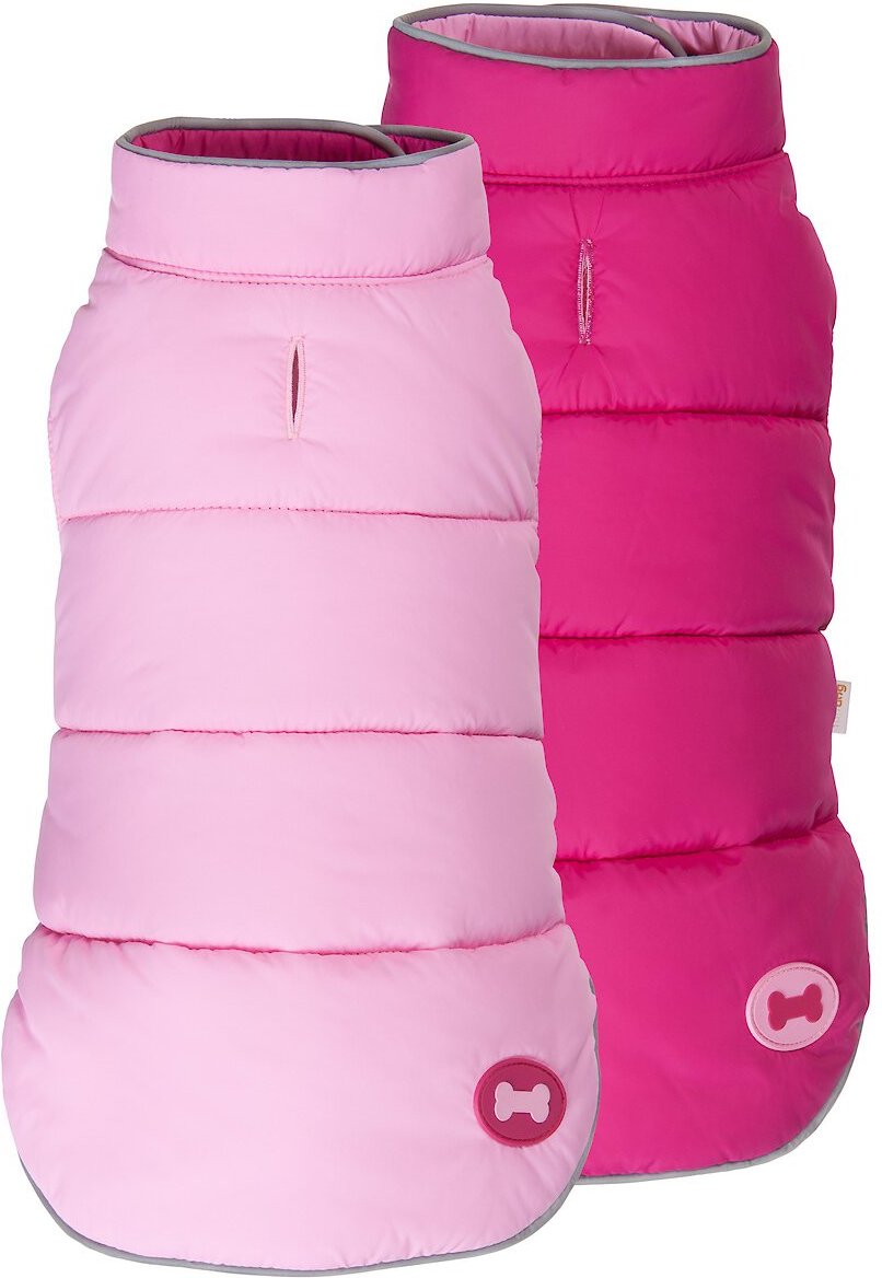 FAB DOG Reversible Dog Puffer Vest, Hot Pink/Light Pink, 24in