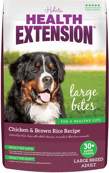 Health Extension Large Bites Chicken & Brown Rice Recipe Dry Dog Food, 30-lb bag slide 1 of 9