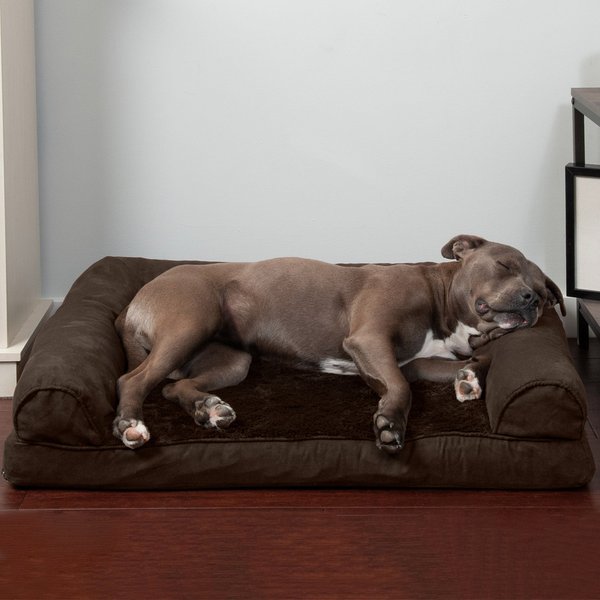 FURHAVEN Plush & Suede Orthopedic Sofa Cat & Dog Bed, Espresso, Large