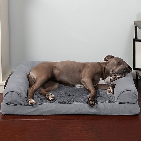 FurHaven Plush & Suede Orthopedic Sofa Cat & Dog Bed, Gray, Large slide 1 of 10