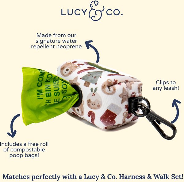 Lucy & Co. The Jingle Bells Leash Attachment Dog Poop Bag Holder, Green