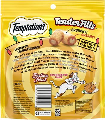Show full view: Temptations Tender Fills Festive Feast Roasted Chicken Flavor Soft & Crunchy Cat Treats, 11.6-oz pouch slide 3 of 11