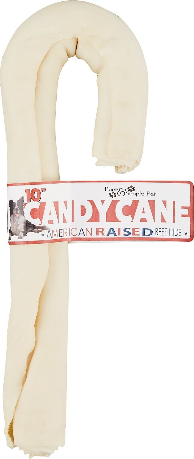 PURE & SIMPLE PET Rawhide Candy Cane Dog Treat, 10inch