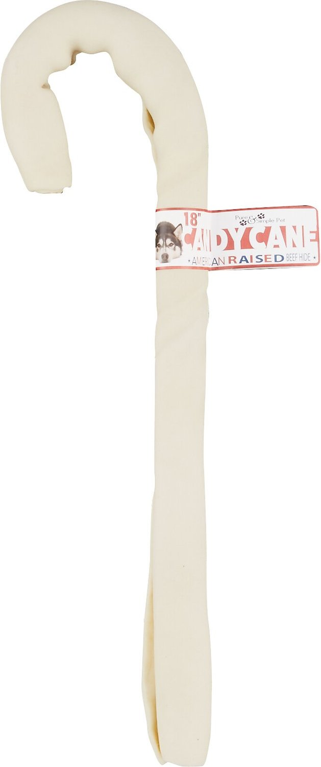 PURE & SIMPLE PET Rawhide Candy Cane Dog Treat, 18inch, 1 count