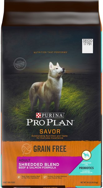 Purina Pro Plan Savor Adult Shredded Blend Beef Salmon Formula Grain Free Dry Dog Food 12 lb bag