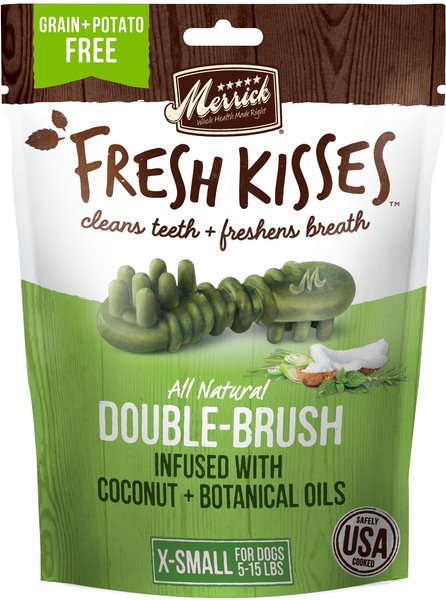 Merrick Fresh Kisses Infused with Coconut Oil & Botanicals Extra Small Dental Dog Treats, 33 count slide 1 of 9