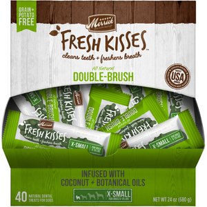 Merrick Fresh Kisses Double-Brush Coconut Oil & Botanicals Extra Small Grain-Free Dental Dog Treats, 40 count