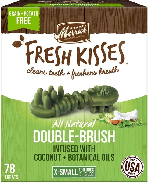 Merrick Fresh Kisses Infused with Coconut Oil & Botanicals Extra Small Dental Dog Treats, 78 count slide 1 of 9