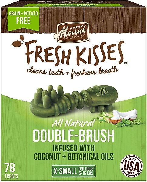 Merrick Fresh Kisses Infused with Coconut Oil & Botanicals Extra Small Dental Dog Treats, 78 count slide 1 of 8