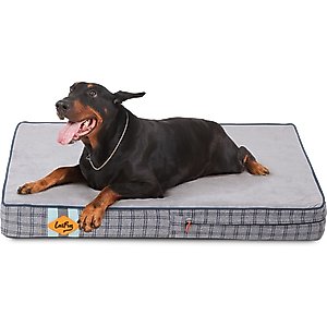 LaiFug Orthopedic Flat Dog Bed with Removable Cover, Grey Blue Plaid, Large