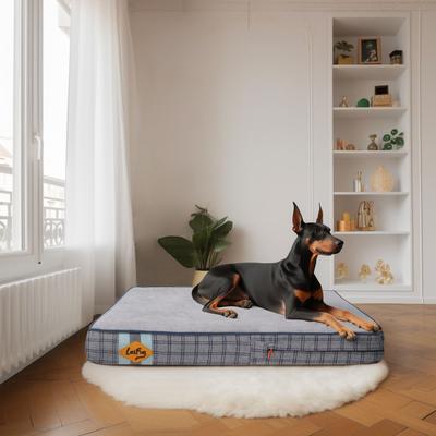 Show full view: LaiFug Orthopedic Flat Dog Bed with Removable Cover, Grey Blue Plaid, Large slide 5 of 9