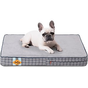 LaiFug Orthopedic Flat Dog Bed with Removable Cover, Grey Blue Plaid, Small