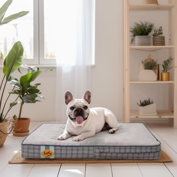 Show full view: LaiFug Orthopedic Flat Dog Bed with Removable Cover, Grey Blue Plaid, Small slide 3 of 8