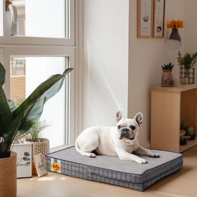 Show full view: LaiFug Orthopedic Flat Dog Bed with Removable Cover, Grey Blue Plaid, Small slide 4 of 8