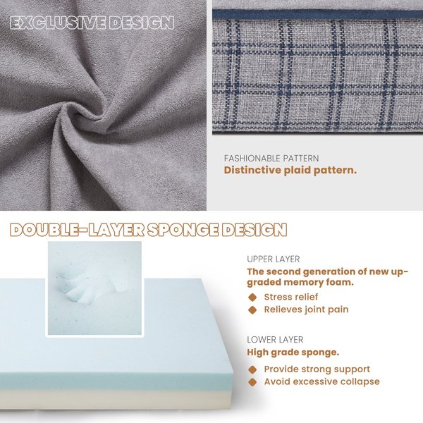 Show full view: LaiFug Orthopedic Flat Dog Bed with Removable Cover, Grey Blue Plaid, Small slide 5 of 8