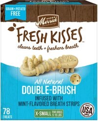 Merrick Fresh Kisses Double-Brush Mint Breath Strip Infused X-Small Dental Dog Treats, 78 count slide 1 of 8