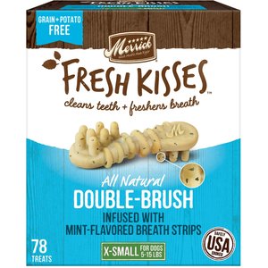 Merrick Fresh Kisses Double-Brush Mint Breath Strip Infused X-Small Dental Dog Treats, 78 count