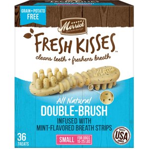 Merrick Fresh Kisses Double-Brush Mint Breath Strip Infused Small Dental Dog Treats, 36 count