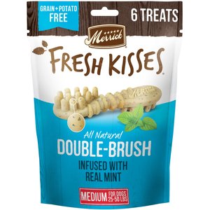 Merrick Fresh Kisses Double-Brush Mint Breath Strip Infused Medium Dental Dog Treats, 6 count