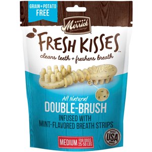 Merrick Fresh Kisses Double-Brush Mint Breath Strip Infused Medium Dental Dog Treats, 10 count