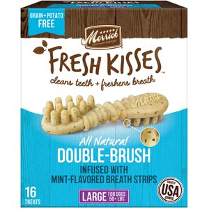 Merrick Fresh Kisses Double-Brush Mint Breath Strip Infused Large Dental Dog Treats, 16 count