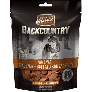 Merrick Backcountry Big Game Real Lamb & Buffalo Sausage Cuts Grain-Free Dog Treats, 5-oz bag