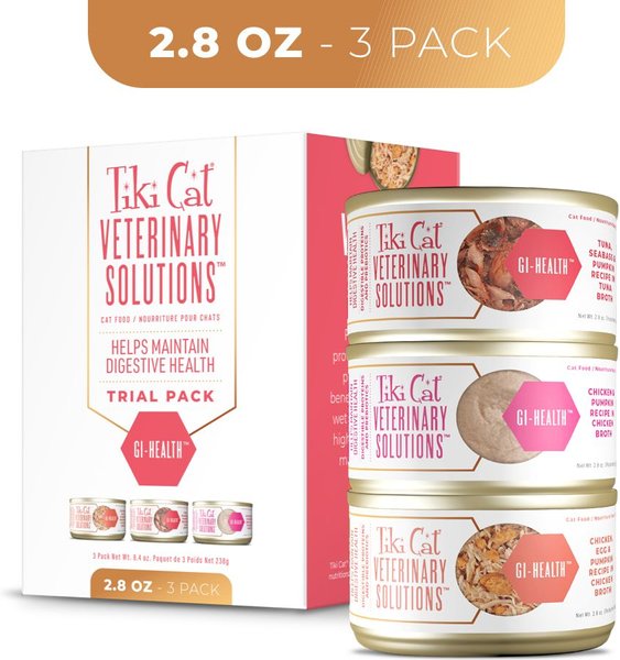 Tiki Cat Veterinary Solutions GI-Health Trial Variety Pack Grain-Free Wet Cat Food, 2.8-oz can, case of 3