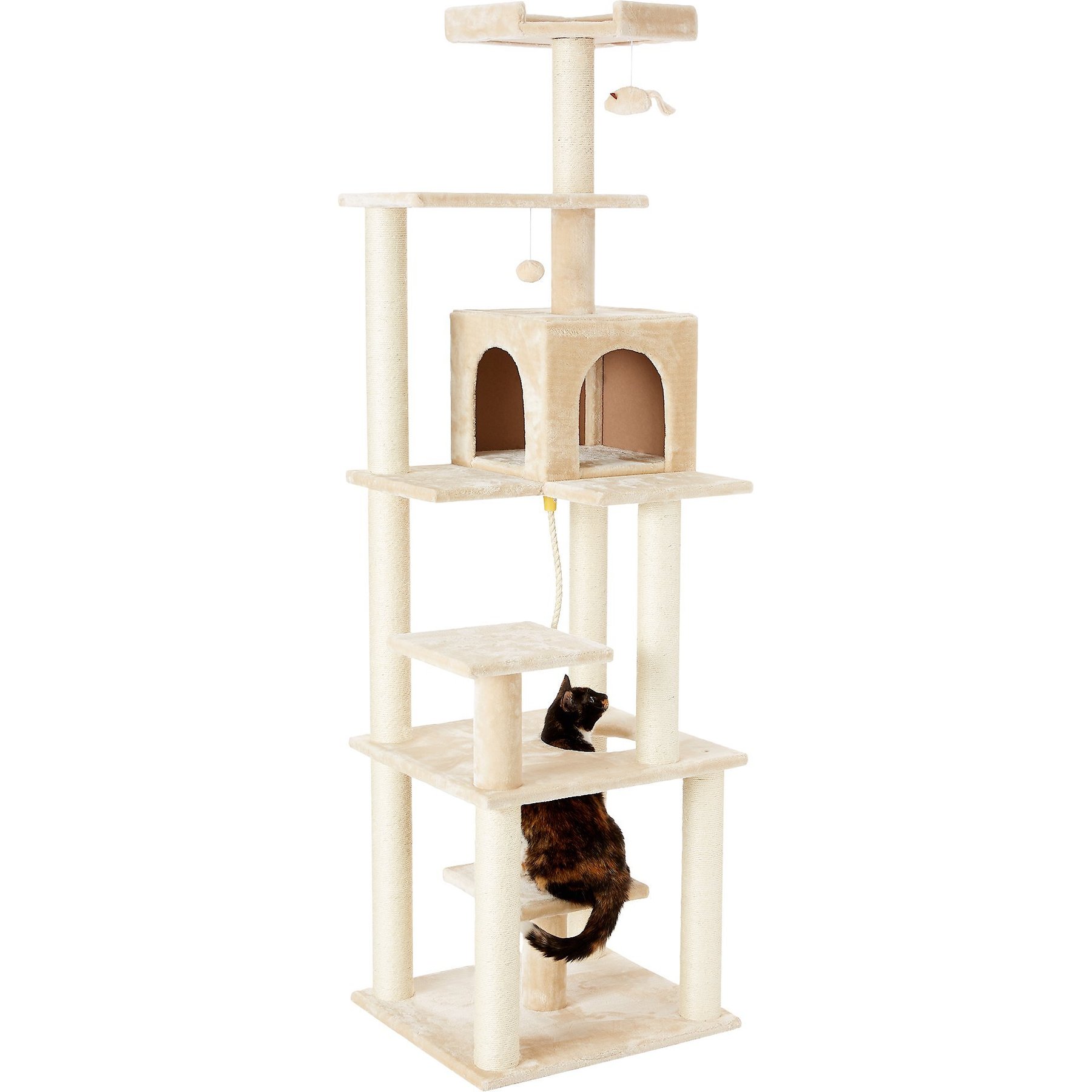 FRISCO 78-in Faux Fur Cat Tree & Condo, Cream - Chewy.com