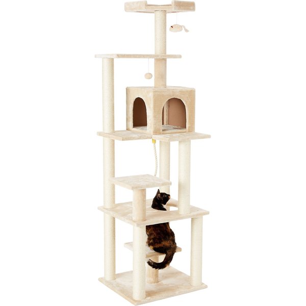 Frisco 78-in Faux Fur Cat Tree & Condo, Cream - Chewy.com