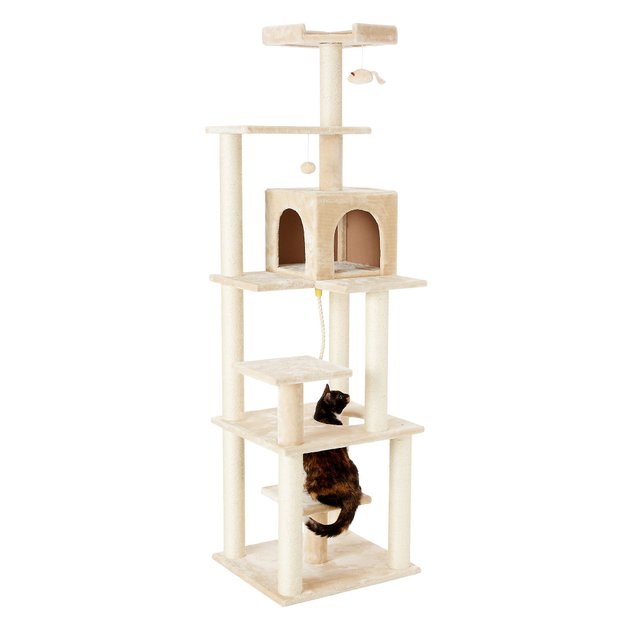 FRISCO 78-in Faux Fur Cat Tree & Condo, Cream - Chewy.com