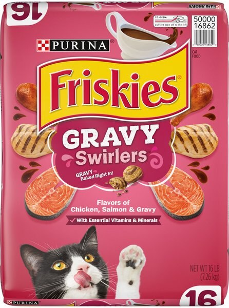Friskies Gravy Swirlers Chicken & Salmon Flavor Dry Cat Food, 16-lb bag slide 1 of 9