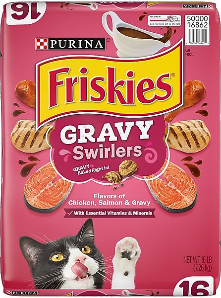 Friskies Gravy Swirlers Chicken & Salmon Flavor Dry Cat Food, 16-lb bag slide 1 of 11