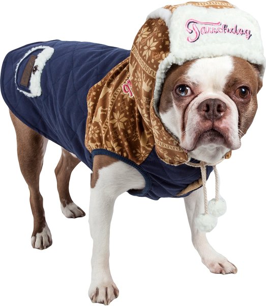 Touchdog Snowadayz Hooded Dog Sweater, Yellow/Blue, X-Small slide 1 of 10