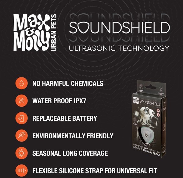 Max & Molly Soundshield Mini 24/7 UltraSonic Tick & Flea Repeller Collar Tag for Dogs & Cats