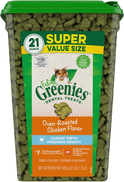 Greenies Feline Oven Roasted Chicken Flavor Adult Dental Cat Treats, 21-oz tub slide 1 of 10