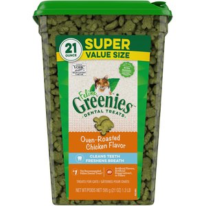 Greenies Feline Oven Roasted Chicken Flavor Adult Dental Cat Treats, 21-oz tub