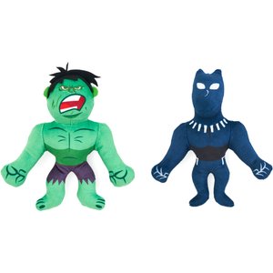 ZippyPaws Marvel Hulk & Black Panther Dog Plush Toy, Green/Blue, 2 count