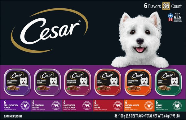 Cesar Classic Loaf in Sauce Variety Pack Grain-Free Small Breed Adult Wet Dog Food Trays, 3.5-oz, case of 36 slide 1 of 9