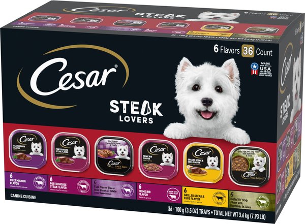 Cesar Steak Lovers Variety Pack Adult Wet Dog Food Trays, 3.5-oz, case of 36 slide 1 of 9