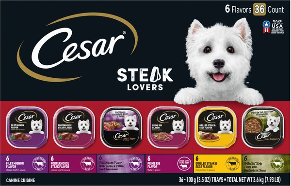 CESAR Steak Lovers Variety Pack Small Breed Adult Wet Dog Food Trays 3.5 oz case of 36 Chewy