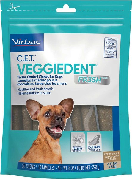 Virbac C.E.T. VeggieDent Fr3sh Dental Chews for X-Small Dogs, under 11 lbs, 30 count slide 1 of 8