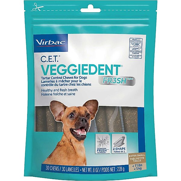 VIRBAC C.E.T. VeggieDent Fr3sh Dental Chews for XSmall Dogs, 30 count