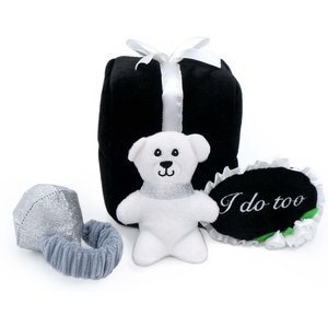 ZippyPaws Zippy Burrow Wedding Ring Box Dog Plush Toy, White/Black