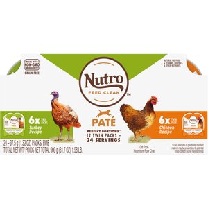 Nutro Perfect Portions Grain-Free Multi-Pack Real Turkey & Real Chicken Paté Recipe Cat Food Trays, 2.65-oz, case of 12 twin-packs