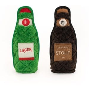 ZippyPaws Z-Stitch Happy Hour Crusherz Lager & Stout Dog Plush Toy, Green/Brown, 2 count